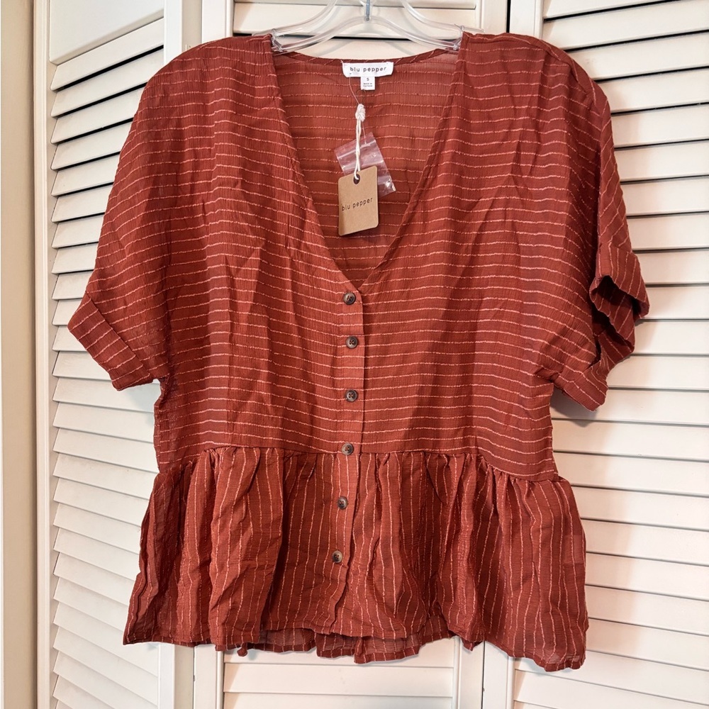 Blu Pepper | Deep Rust Color Button-Up Women's Top | Sz S - Picture 5 of 5
